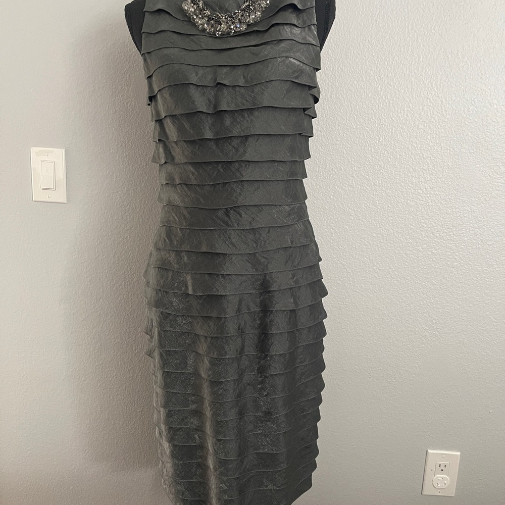 Adrianna Papell Charcoal Layered Midi Dress